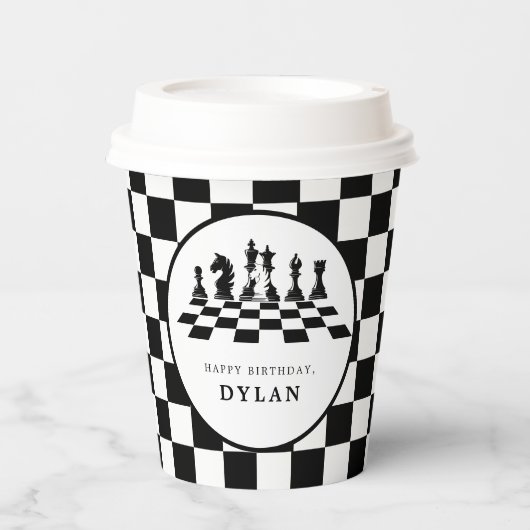 Schaakbord & stukken Spel Nacht Gelukkige verjaard Papieren Bekers (Voorkant)