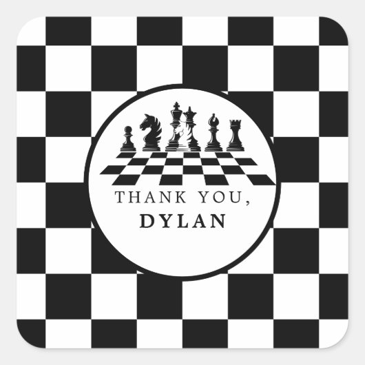 Schaakbord & stukken Spel Nacht Gelukkige verjaard Vierkante Sticker (Voorkant)