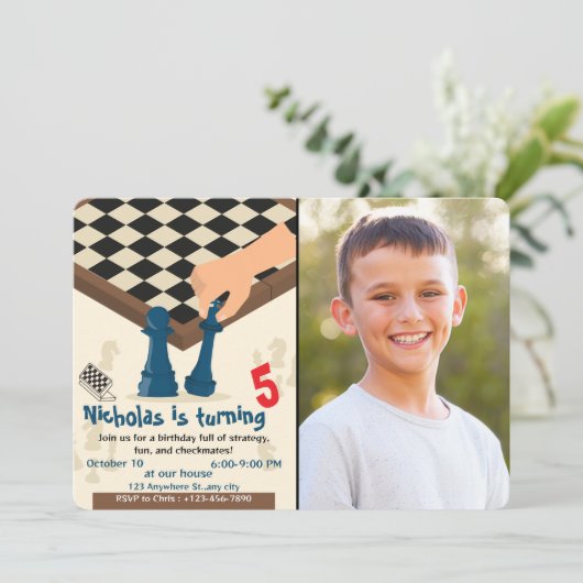 Schaakbord Verjaardag Uitnodiging Foto Game Night (Staand voorkant)