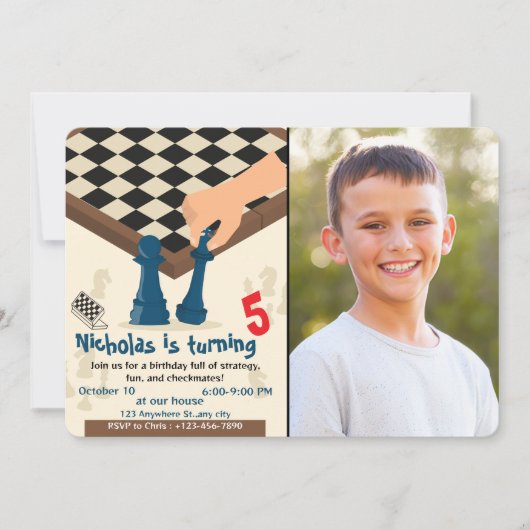 Schaakbord Verjaardag Uitnodiging Foto Game Night (Voorkant)