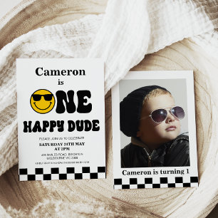 Schaakbordfoto One Happy Dude 1e Verjaardag Kaart