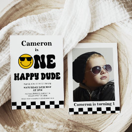 Schaakbordfoto One Happy Dude 1e Verjaardag Kaart