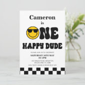 Schaakbordfoto One Happy Dude 1e Verjaardag Kaart (Staand voorkant)