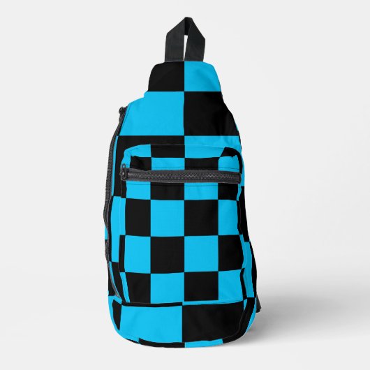 Schaakbordpatroon Blauw en Zwart Sling Bag (Voorkant)