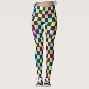 Schaakbordpatroon in kleuren van de jaren 80 leggings