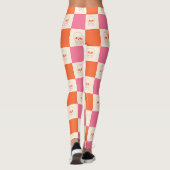Schaakbordschedels in roze, Sinaasappel en crème Leggings (Achterkant)