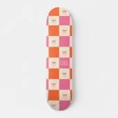 Schaakbordschedels in roze, Sinaasappel en crème Persoonlijk Skateboard (Voorkant)