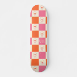 Schaakbordschedels in roze, Sinaasappel en crème Persoonlijk Skateboard