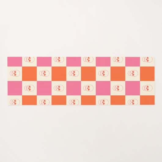 Schaakbordschedels in roze, Sinaasappel en crème Yogamat (Achterkant (horizontaal))