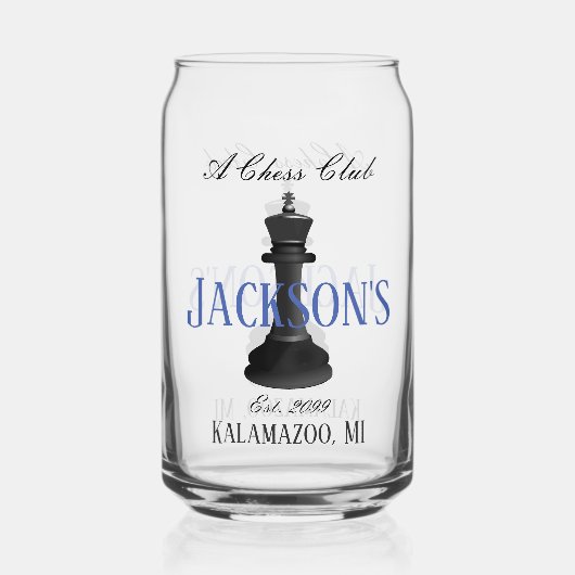 Schaakclub een Classic King Drawing Drinkware Bier Blikvorm Glas (Achterkant)
