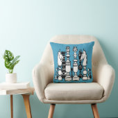 Schaakdecor kussen zwart wit luchtblauw kussen (Stoel)