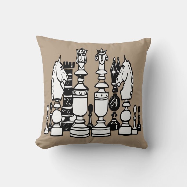 Schaakdecor kussen zwart wit Taupe kussen (Voorkant)