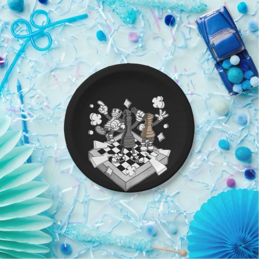 schaakgevecht chessman checkmate chess play papieren bordje (Feest)