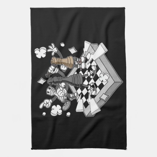 schaakgevecht chessman checkmate chess play theedoek (Verticaal)