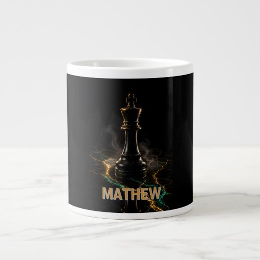 Schaakkoning Luxe Emerald Goud Aangepaste Naam Grote Koffiekop (Voorkant)