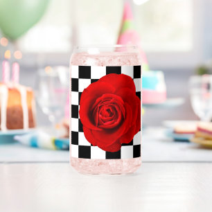 Schaakmat Roos elegant roos op een geruite rug Blikvorm Glas
