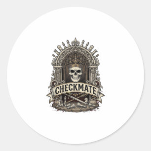 Schaakmat Schedel Koning Vintage Schaken Ronde Sticker