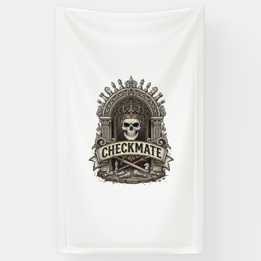 Schaakmat Schedel Koning Vintage Schaken Spandoek (Verticaal)
