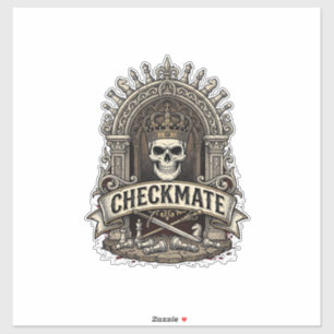 Schaakmat Schedel Koning Vintage Schaken Sticker