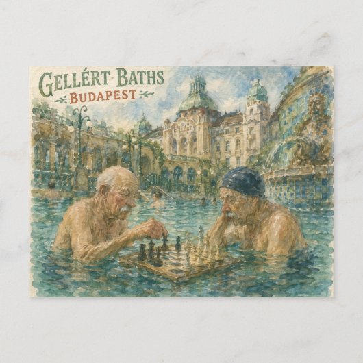 Schaakmatch Gellert Baths Boedapest Hongarije Briefkaart (Voorkant)
