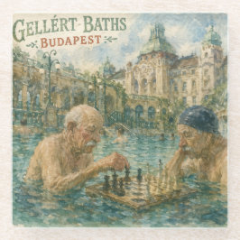 Schaakmatch Gellert Baths Boedapest Hongarije Glazen Onderzetter