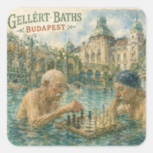 Schaakmatch Gellert Baths Boedapest Hongarije Vierkante Sticker