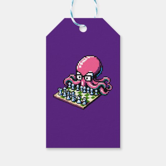 Schaakmeester Octopus - Grappige Pixel Art Strateg Cadeaulabel (Voorkant)