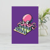 Schaakmeester Octopus - Grappige Pixel Art Strateg Feestdagenkaart (Staand voorkant)