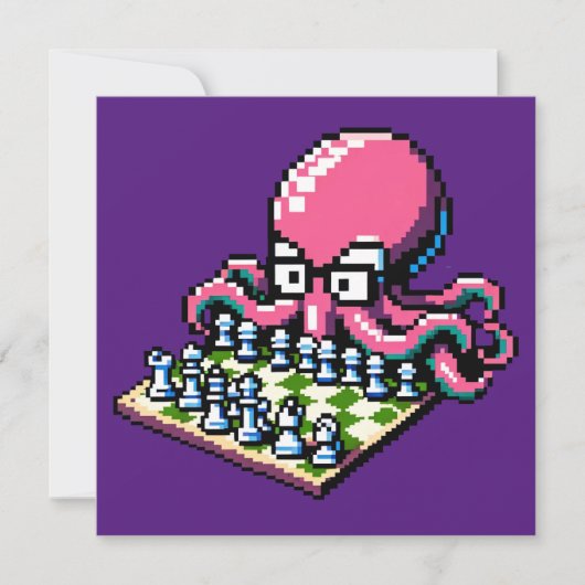 Schaakmeester Octopus - Grappige Pixel Art Strateg Kaart (Voorkant)