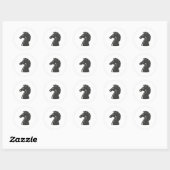 Schaakmeesterspeler Zwart Paard Ronde Sticker (Vel)