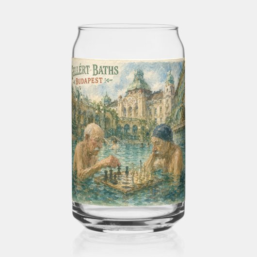 Schaakpartij Gellert Baths Boedapest Hongarije Blikvorm Glas (Achterkant)
