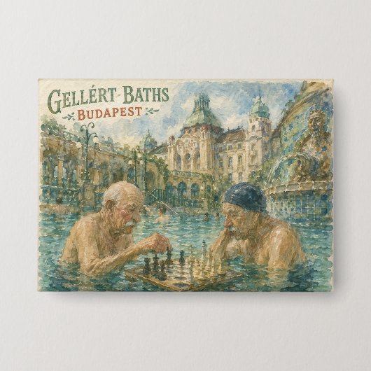 Schaakpartij Gellert Baths Boedapest Hongarije Button (Voorkant)