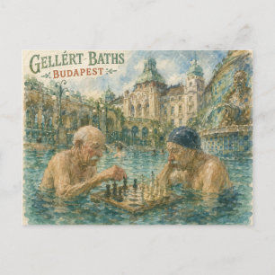 Schaakpartij Gellert Baths Boedapest Hongarije Feestdagenkaart
