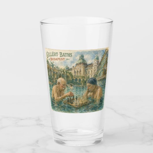 Schaakpartij Gellert Baths Boedapest Hongarije Glas (Voorkant)