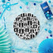 Schaakpuntspatroon - zwart-wit papieren bordje (Feest)