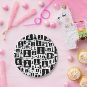 Schaakpuntspatroon - zwart-wit papieren bordje (Feest)