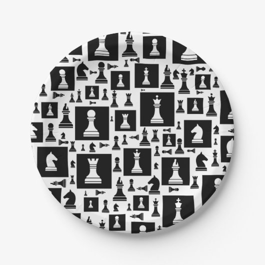Schaakpuntspatroon - zwart-wit papieren bordje (Voorkant)