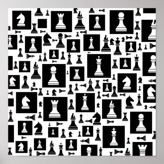 Schaakpuntspatroon - zwart-wit poster (Voorkant)