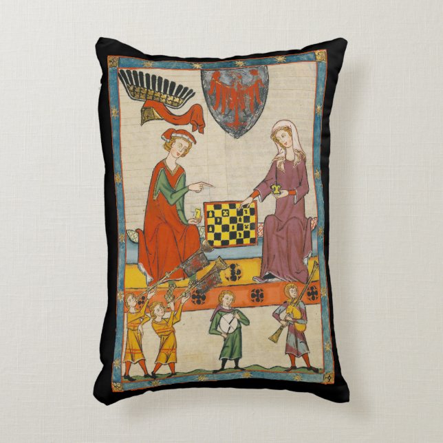 Schaakspel 14e Eeuw Codex Manesse Accent Kussen (Voorkant(Verticaal))