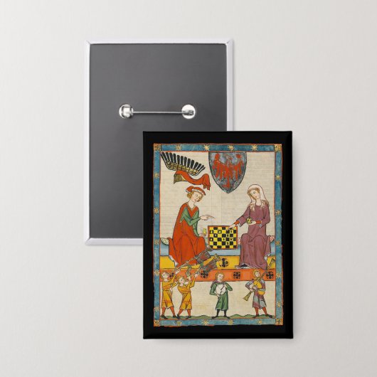 Schaakspel 14e eeuw Codex Manesse Button (Voorkant / Achterkant)