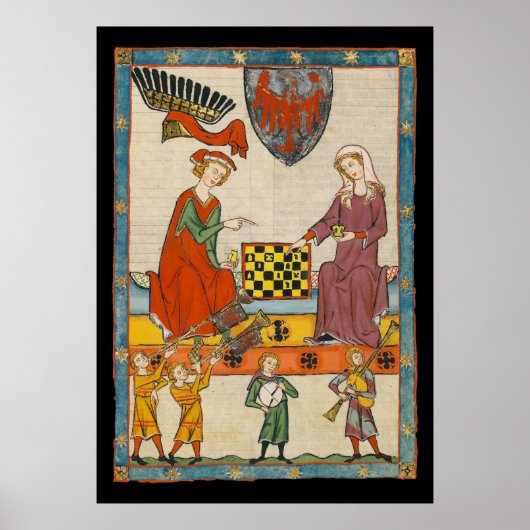 Schaakspel 14e eeuw Codex Manesse Poster (Voorkant)