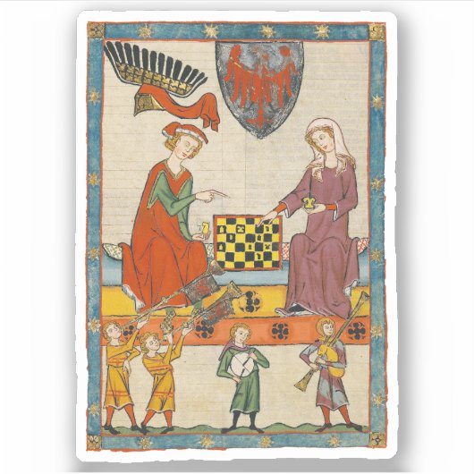 Schaakspel 14e Eeuw Codex Manesse Sticker (Voorkant)
