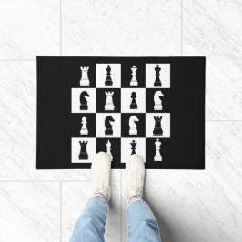 Schaakspel Figuren Zwart En Wit Decor Patroon Deurmat