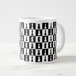 Schaakspel Figuren Zwart en Wit Patroon Grote Koffiekop