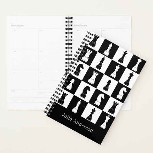 Schaakspel Figuren Zwart En Wit Patroon Naam Planner (Display)