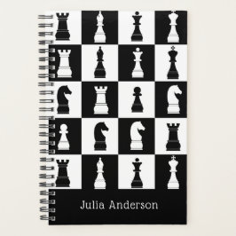 Schaakspel Figuren Zwart En Wit Patroon Naam Planner