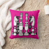 Schaakspel hot pink decor kussen zwart wit kussen (Deken)
