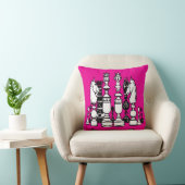 Schaakspel hot pink decor kussen zwart wit kussen (Stoel)