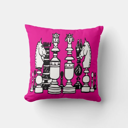 Schaakspel hot pink decor kussen zwart wit kussen (Voorkant)