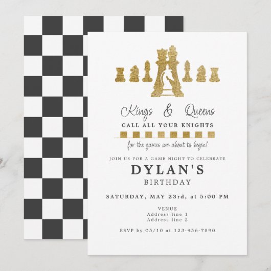 Schaakspel Nacht Verjaardag Bel je Ridders Goud Kaart (Voorkant / Achterkant)